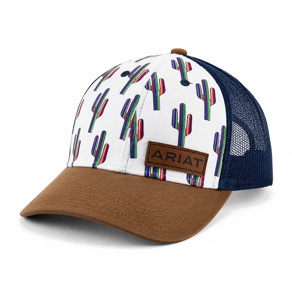 Ariat Cactus Print Trucker Hat Multicolor Western Snapback Brown Blue Mesh